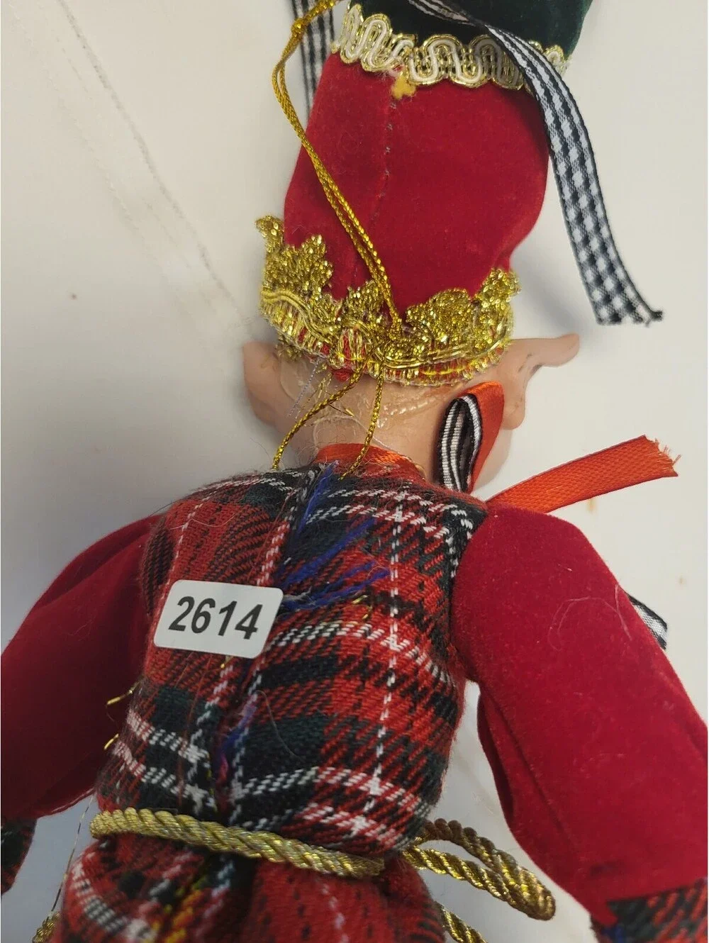 Vintage Elf Doll with Red Plaid Shirt and Velvet Pants 18.5x7.5